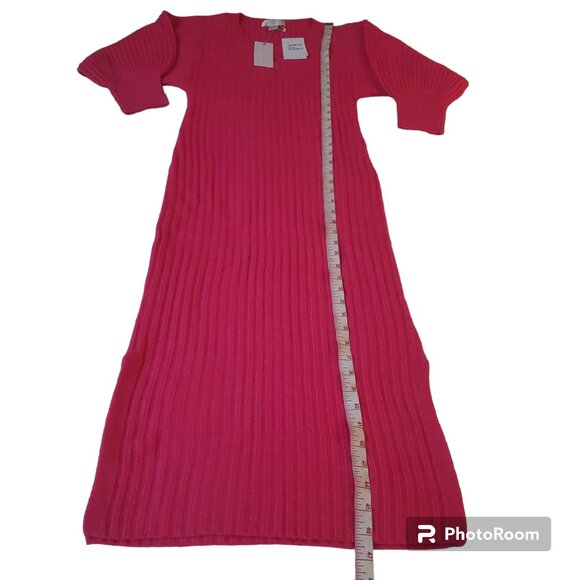 Rachel Parcell Pink Rouge ribbed knit sweater dress sz XS Vneck bubble sleeve - Picture 4 of 13